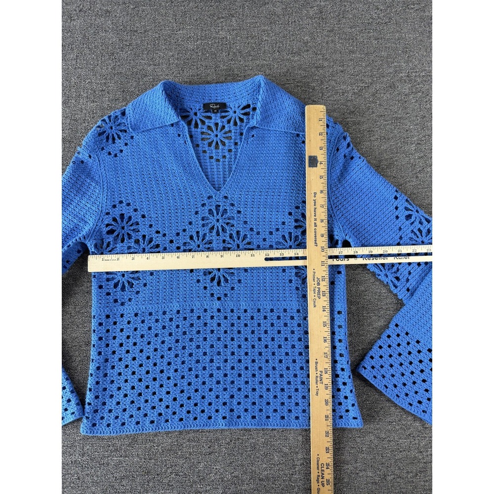 Rails Sweater Womens XS Blue Louiza Crochet Floral V Neck Bell Sleeve Open Knit - Picture 5 of 10
